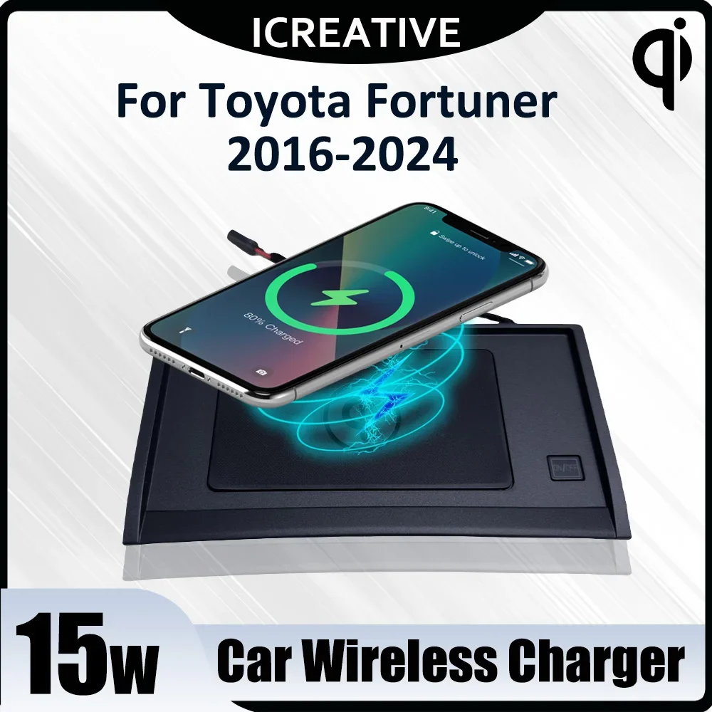 Wireless Car Charger Qi 15W Fast Charging Pad for Toyota Fortuner 2016 - 2024 Car Accessories Instant Release and Charge Holder