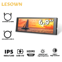 LESOWN mini Stretched Bar Monitor 6.9 inch 1000:1 Full HD 480x1280 IPS HDMI USB Powered Sub Screen Long Strip Display for PC