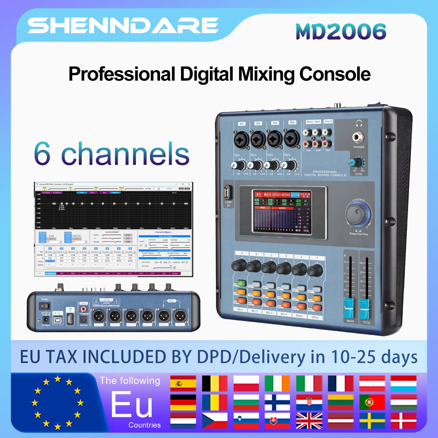 

ShennDare Screen-Touch 6 Channels MD2006 Digital Mixer Audio Professional Dj Controller Mixer Audio Sound Mixing By WIFI/USB