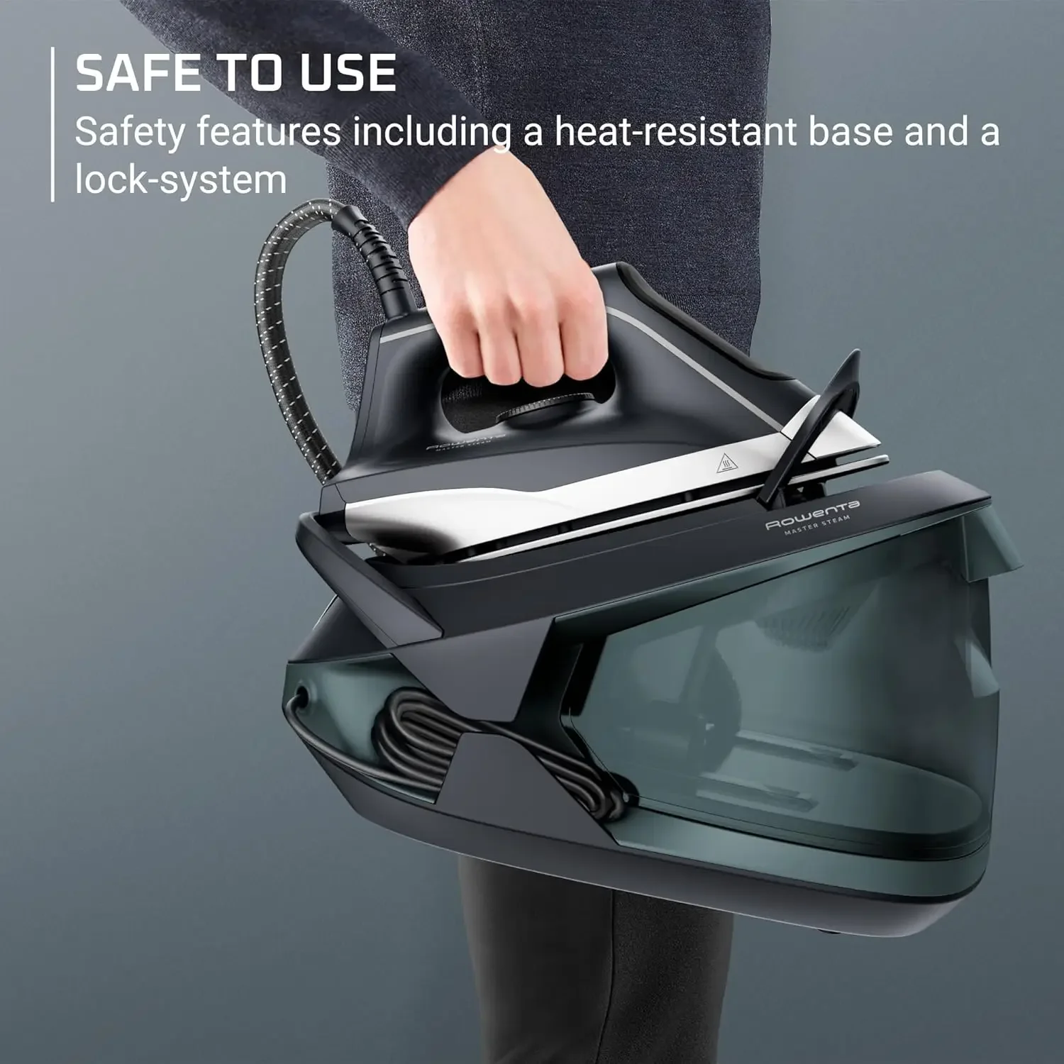 ماستر ستيم، مكواة بخار للملابس، محطة بخار احترافية عالية الضغط، قاعدة من الفولاذ المقاوم للصدأ 57 أونصة، 400 ميكروستيم هول