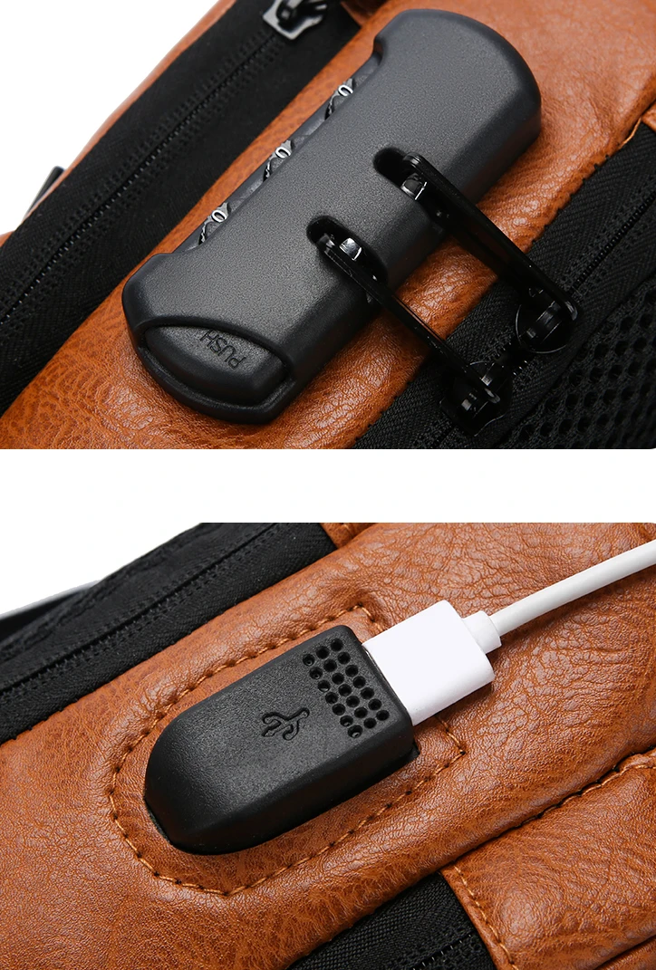 Men's Anti-Theft USB Chest Bag Multifunction Sling Shoulder & Password Lock Crossbody Cycling