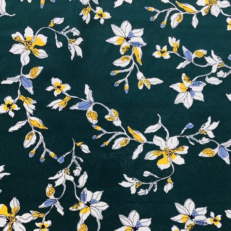 

1 метр 95% шелковицы 5% спандекс 16 мама креп-шелковая ткань темно-зеленого цвета с большим цветочным принтом 138 см шириной 54 дюйма по дворам JX128