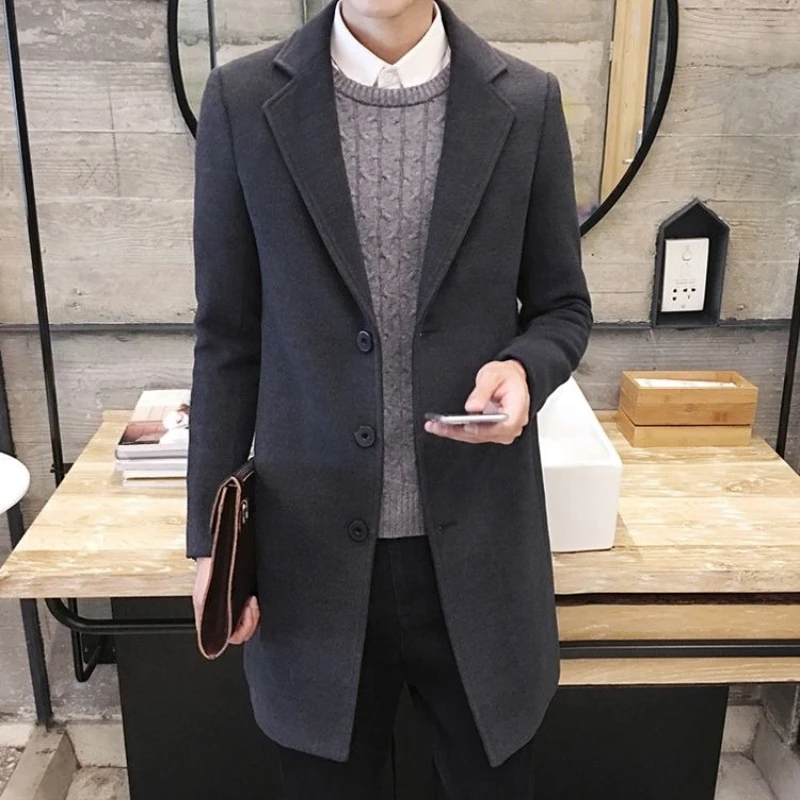 

Heavyweight Men's Wool Coat Korean Loose Fit Longline Winter Outerwear​
