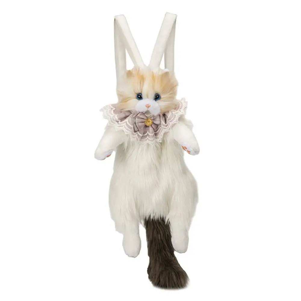

Long-haired Fluffy Cat Doll Backpack Ragdoll Cat Bow Tie Cute Women's Backpacks Removable Shoulder Strap Cartoon