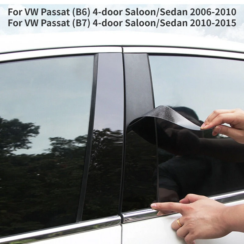 For VW Passat B6 4-door Saloon Sedan 2006-2010 Car Door Window Pillar Center Post Trim Stickers Black Auto Exterior Accessories