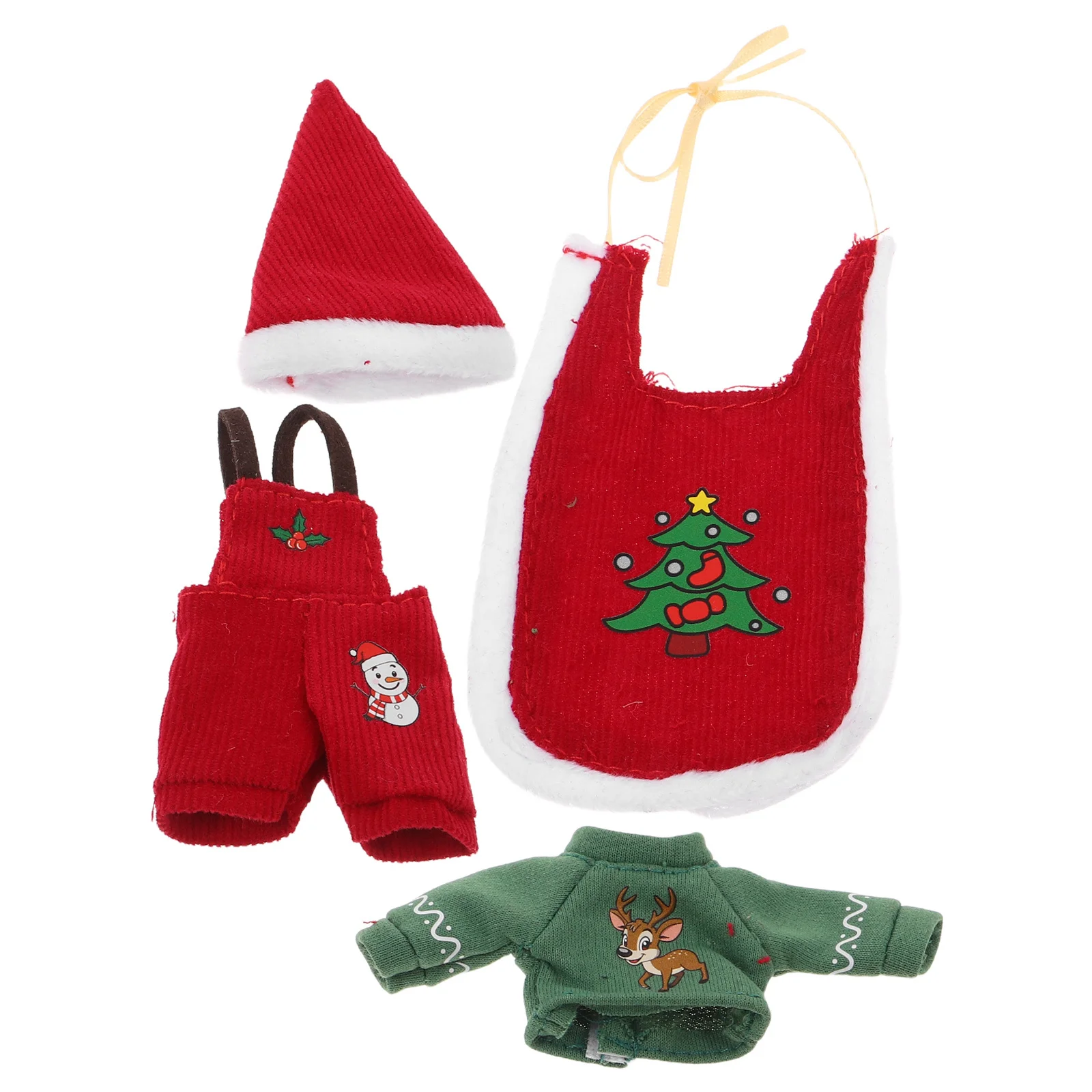 

1Set Christmas Clothes Accessories Elf Winter Outfits Set Mini Santa Hat Bib Overalls Costume Holiday Play Scene Decor For Xmas