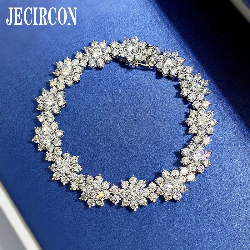 JECIRCON Sunflower Bracelet S925 Sterling Silver Shiny Simulated Diamond Flower-Shaped Hand Chain Full High Carbon Stone Jewelry