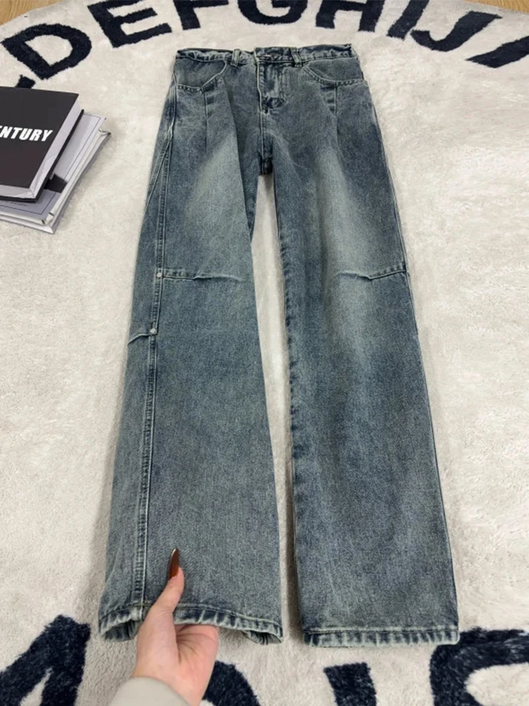 

American Sle Men's Jeans Spring Faionable Rivet Micro Flared Straight Leg Workwear Trousers Worn Resistant Casual Jeans