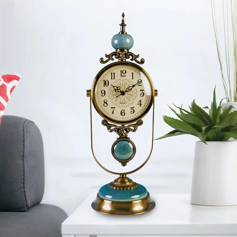 Home Decor 3d Europe Antique Ceramics Desktop Pendulum Clock Metal Mute Desk Table Clocks