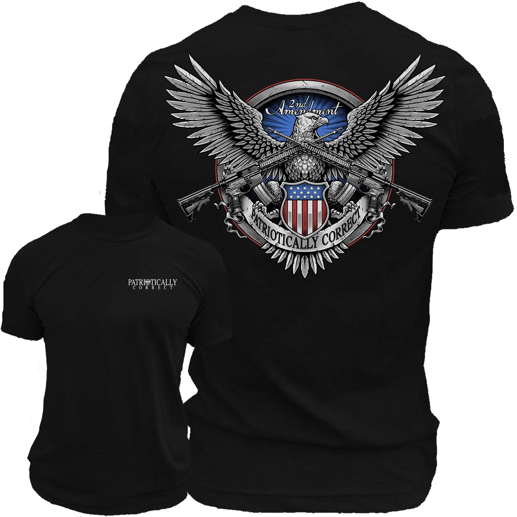 Retro 2nd Amendment American Eagle Crossed Gun T-Shirt 100% Cotton O-Neck Short Sleeve Summer Casual Mens T-shirt Streetwear