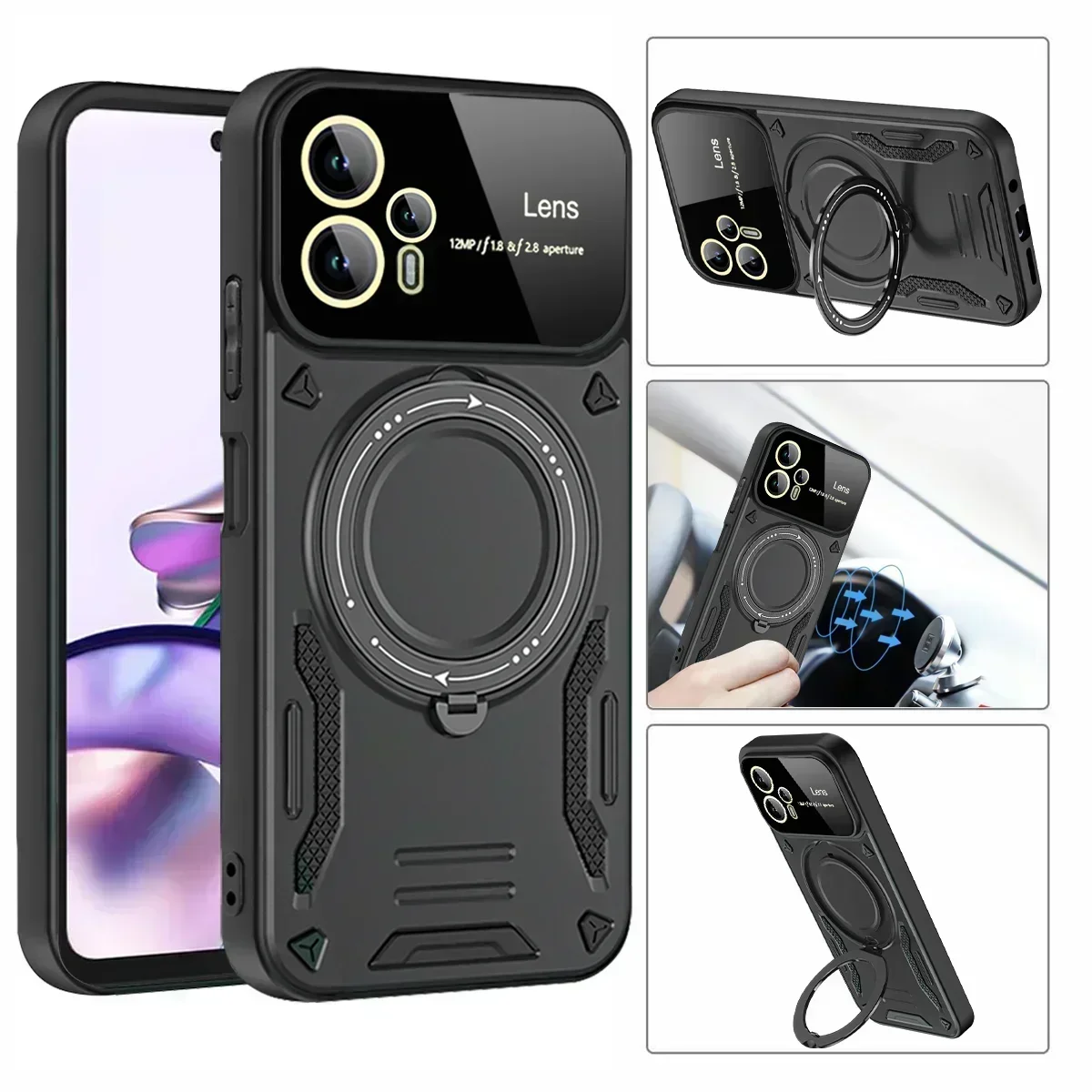Shockproof Armor Case for Motorola Moto G13 G22 G32 G60 E22 E22i E13 Magnetic Ring Stand Camera Protector Phone Cover
