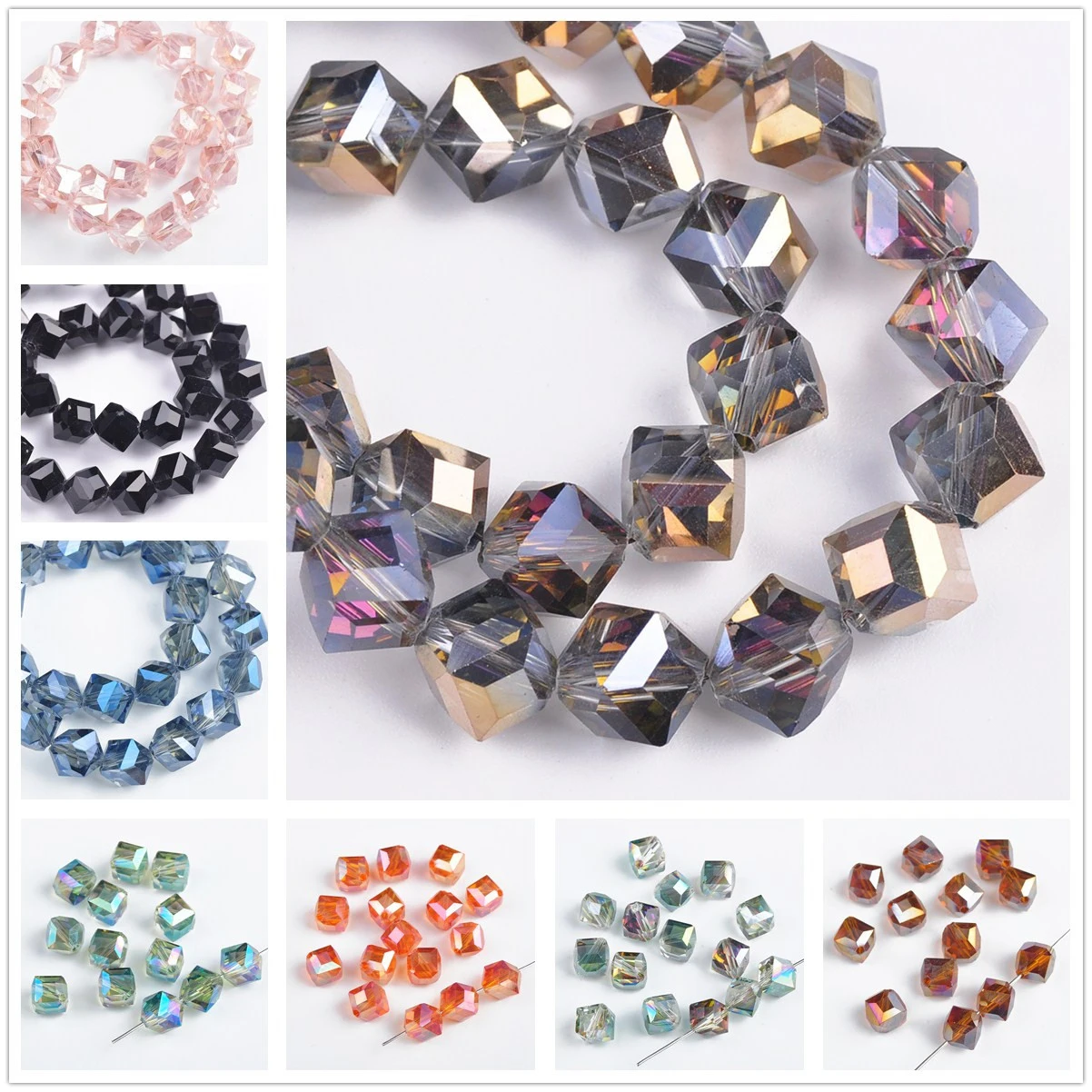 20pcs 8mm Diagonal Hole Cube Faceted Colorful Crystal Glass Loose Beads For Jewelry Making DIY Crafts Findings