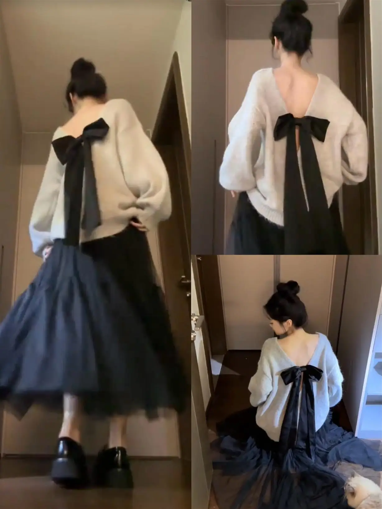 

Ladies' Loose Long Sve Knitted Sweater round Ne Knot Vintage Sle ey Top Comfortable Warm Faionable Autum...