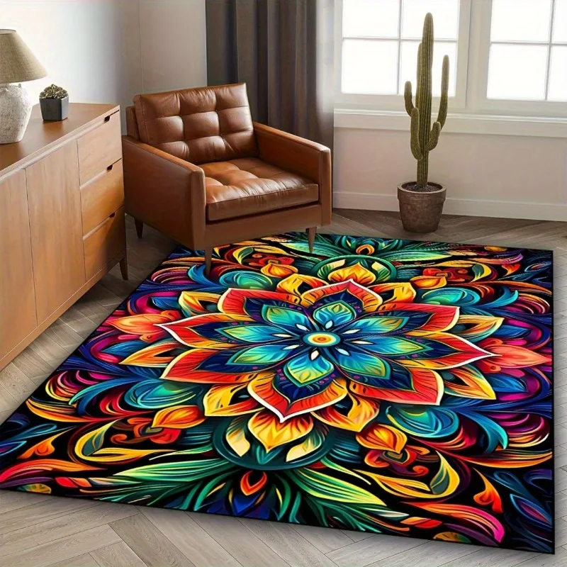 

Abstract Mandala Print Area Rugs Anti Slip Machine Washable Carpet Bedroom Living Room Bathroom Dormitories Floor Mat