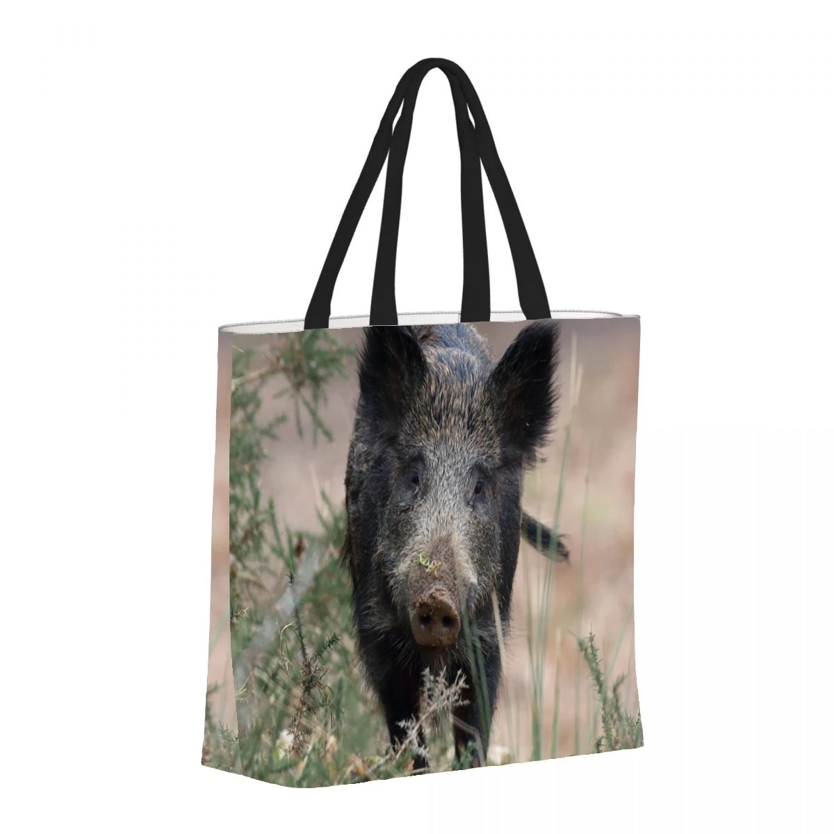 wild boar ferocious animal  Handbag Printed Travel Shoulder Bag Large Capacity Women\'s Shopping Strap Casual Canvas Strap