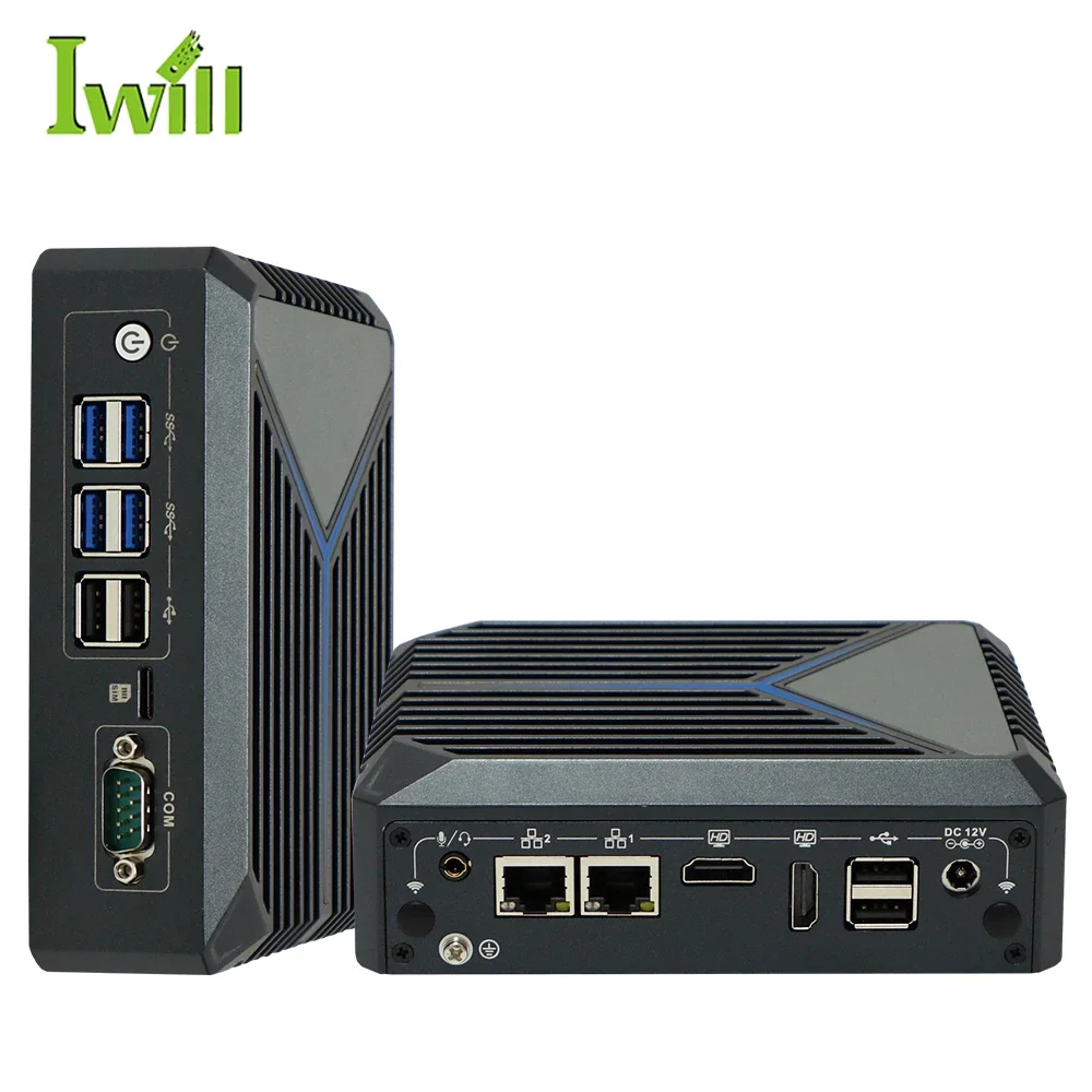 Fanless Thin compact computer J6412 CPU mini pc quad core win 11 embedded PC with 2xHDMI