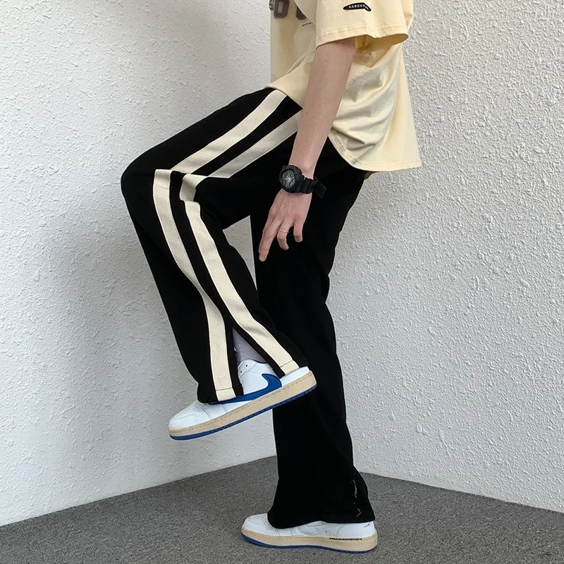 

PopSpring Summer Women's Wide Leg Pants Side Stripe Casual Loose Fashion Straight Split Trousers Plus Size Sweatpants Trendy
