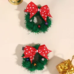 2Pcs Christmas Garland Hair Clips Kids Santa Claus Hairpin Boutique Ribbon Bowknot Hairgrip Headwear Children New Year Gifts