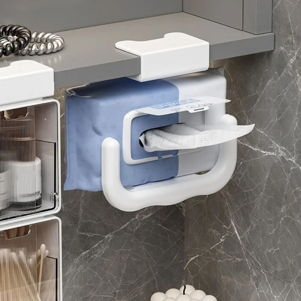 U-shaped Hanging Tissue Holder Punch-Free Waterproof Wet Tissue Storage Rack Space Saving Removable Paper Towel Container