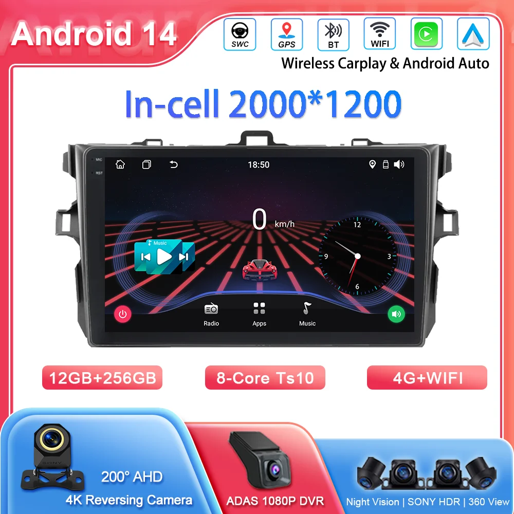 

Автомобильный Android 14, стерео радио, авто для Toyota Corolla E140 150 2006-2013, автомобильный QLED экран, мультимедийный видеоплеер, GPS-навигация, 4G