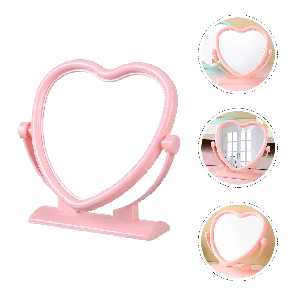 Double Sided Makeup Mirror Vanity Table Aesthetic Mirrors Love Desk Office Plastic for Heart Shaped