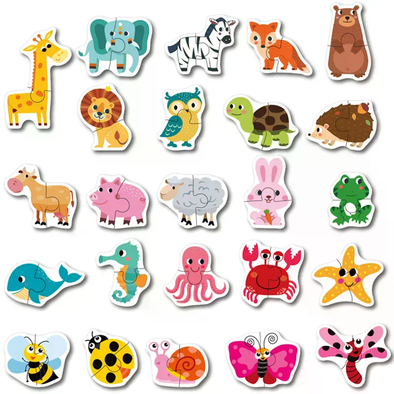 Zabawki dla dzieci, drewniane puzzle, gra edukacyjna, wczesna nauka, poznawcze, zwierzęta, owoce, transport, zabawki edukacyjne