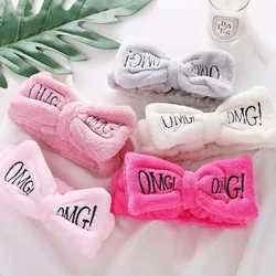 Colorful Women Bow Hair Band Fashion  Letters Wash Face Headband Girls Headwear Hairbands Coral Fleece Hair Accessorie