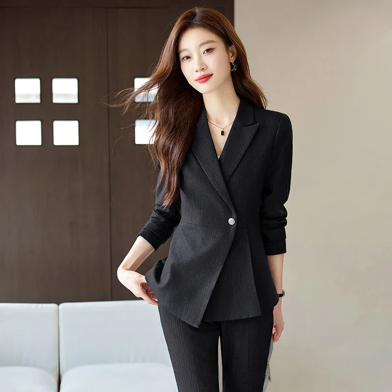 Autumn and Winter Elegant Jewelry Store Hotel Front Desk Manager Formal Suit Work Clothes High-End Navy Blue Business Suit Femal