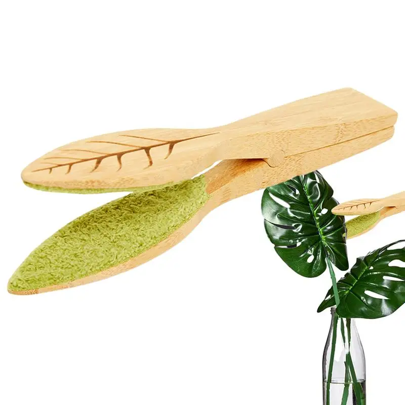 Plants Leaf Cleaning Tongs Leaf-Shaped Cleaning Brush Garden Yard Wooden Leaf Cleaning Tool Portable Leaf Cleaning Brush Clip