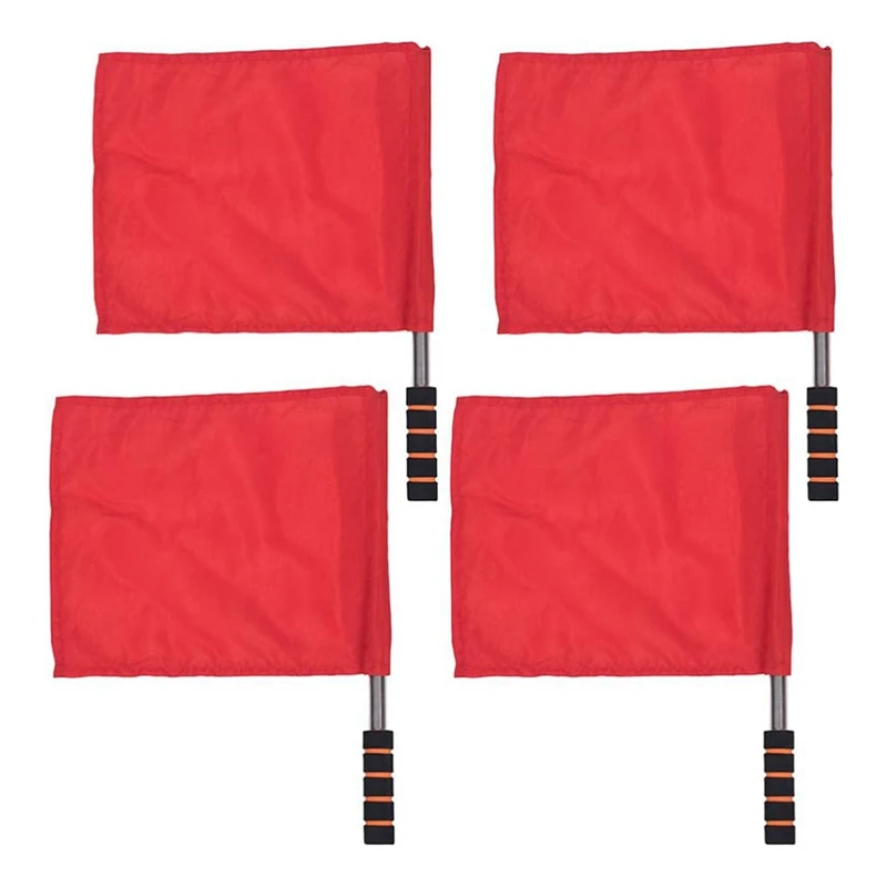 Red Sports Referee Flag 4 Pieces Track And Field Event Referee Flag Football Goal Flag Flag Bearer Flag Sponge Handle Durable