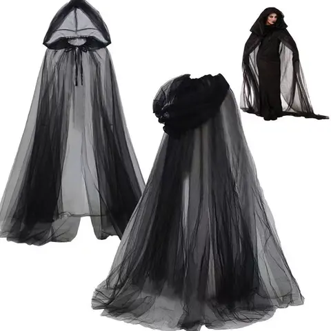 Halloween Long Mesh Cool Unisex Cape Playing Witch Cloak Halloween Cosplay