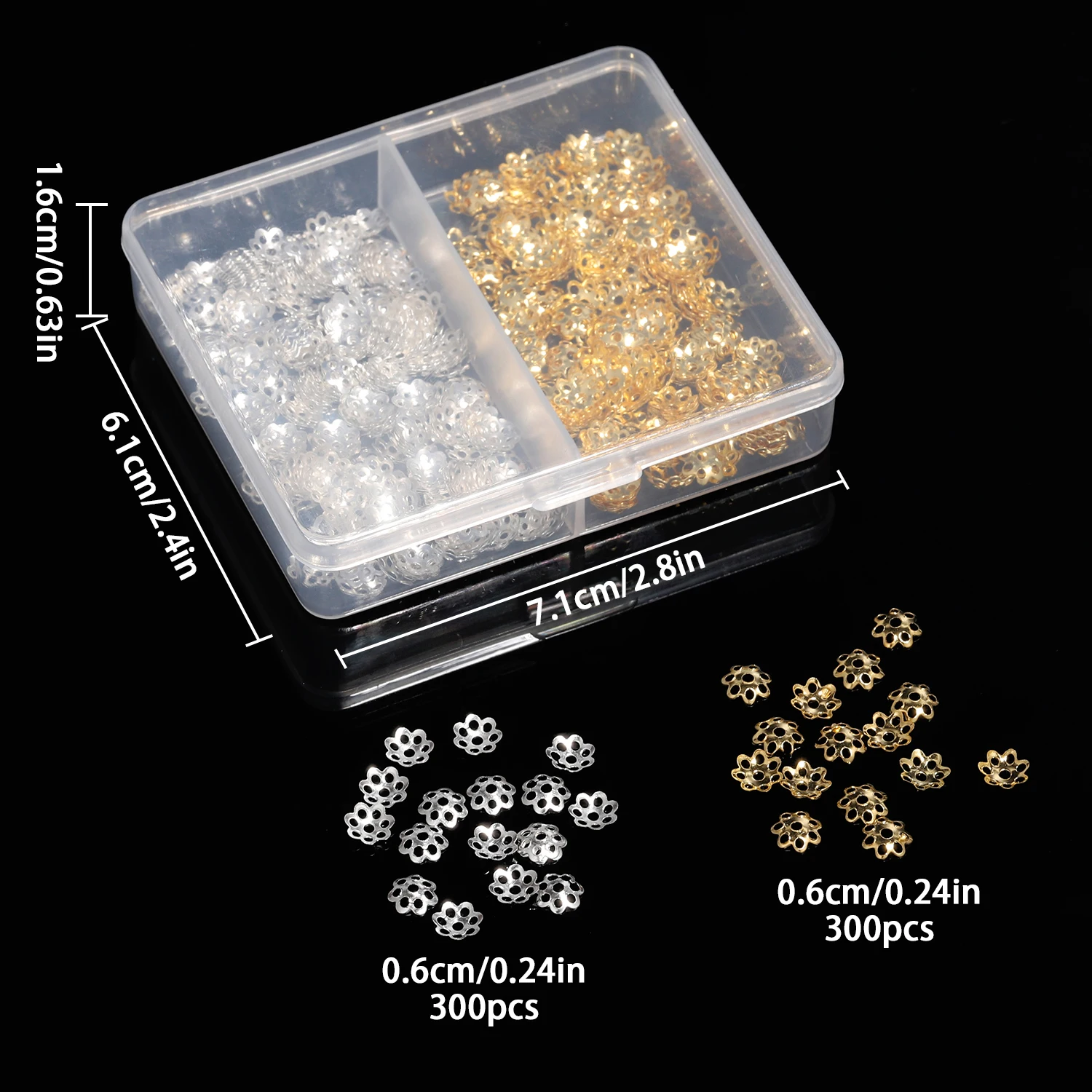 200/600 Stück 6/9 mm hohle Blume goldene silberne Farbe Edelstahl Metall filigrane Perlenkappen für DIY Schmuckherstellung Zubehör – Detail 6