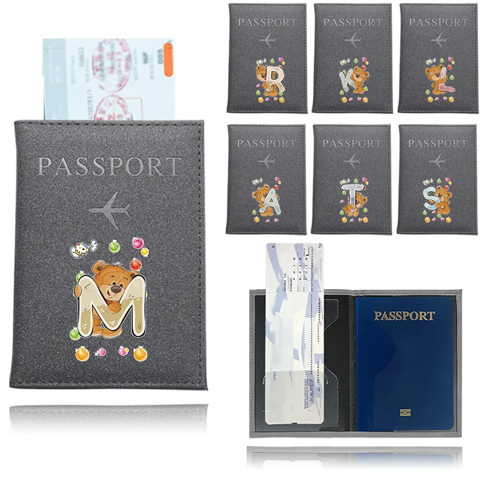 

Women Men RFID Vintage Business Passport Covers Holder PU Leather Waterproof Credit Card Protector Bear Letter Printing