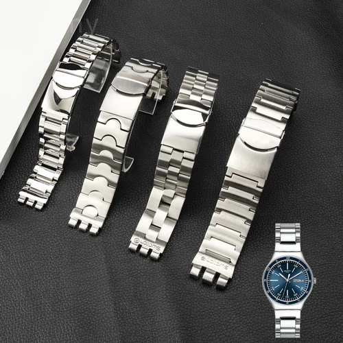 Imagen 1 del producto Correa de acero refinado sólido para hombre y mujer, cadena de reloj para Swatch YCS Yas YGS Ygs749g, Correa cóncava convexa de Tres tenedores, 17mm, 19mm