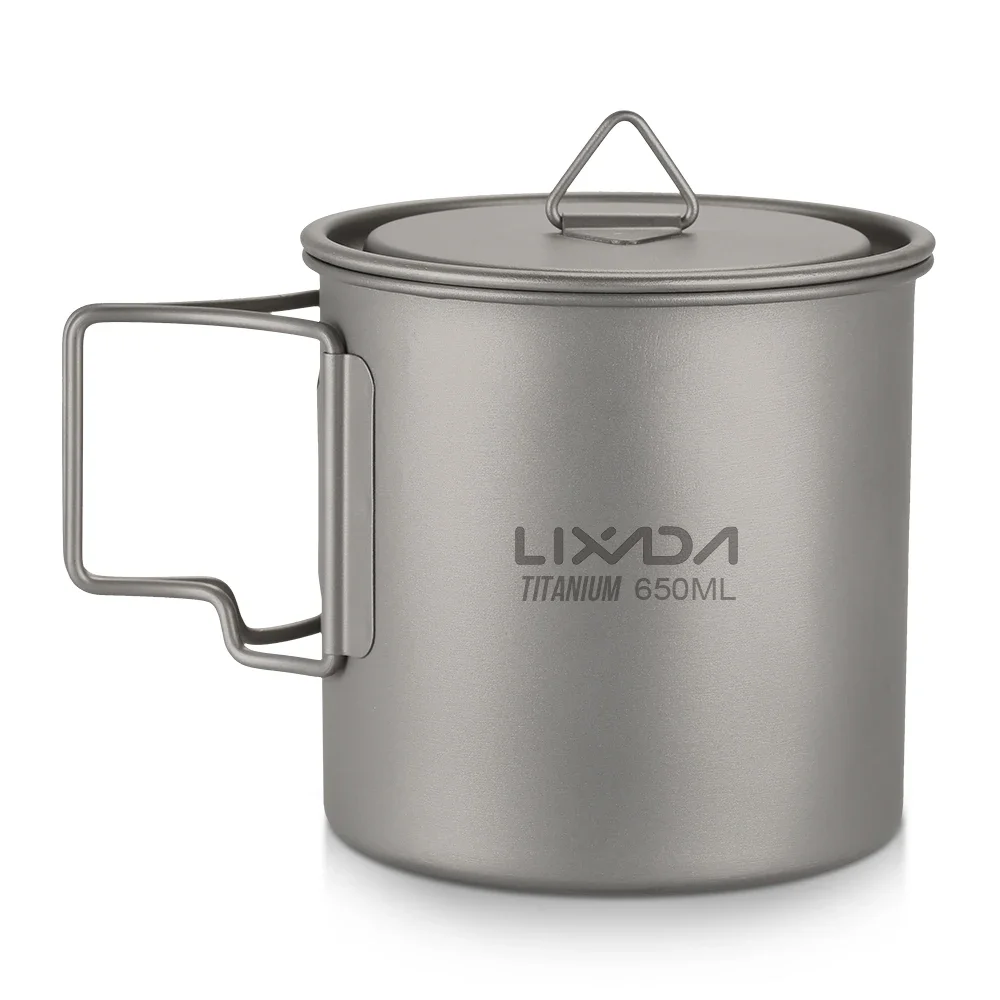

Lixada Ultralight Titanium Cup Mug 300/350/550/650ml Outdoor Water Cup Camping Picnic Water Mug Tableware with Foldable Handle