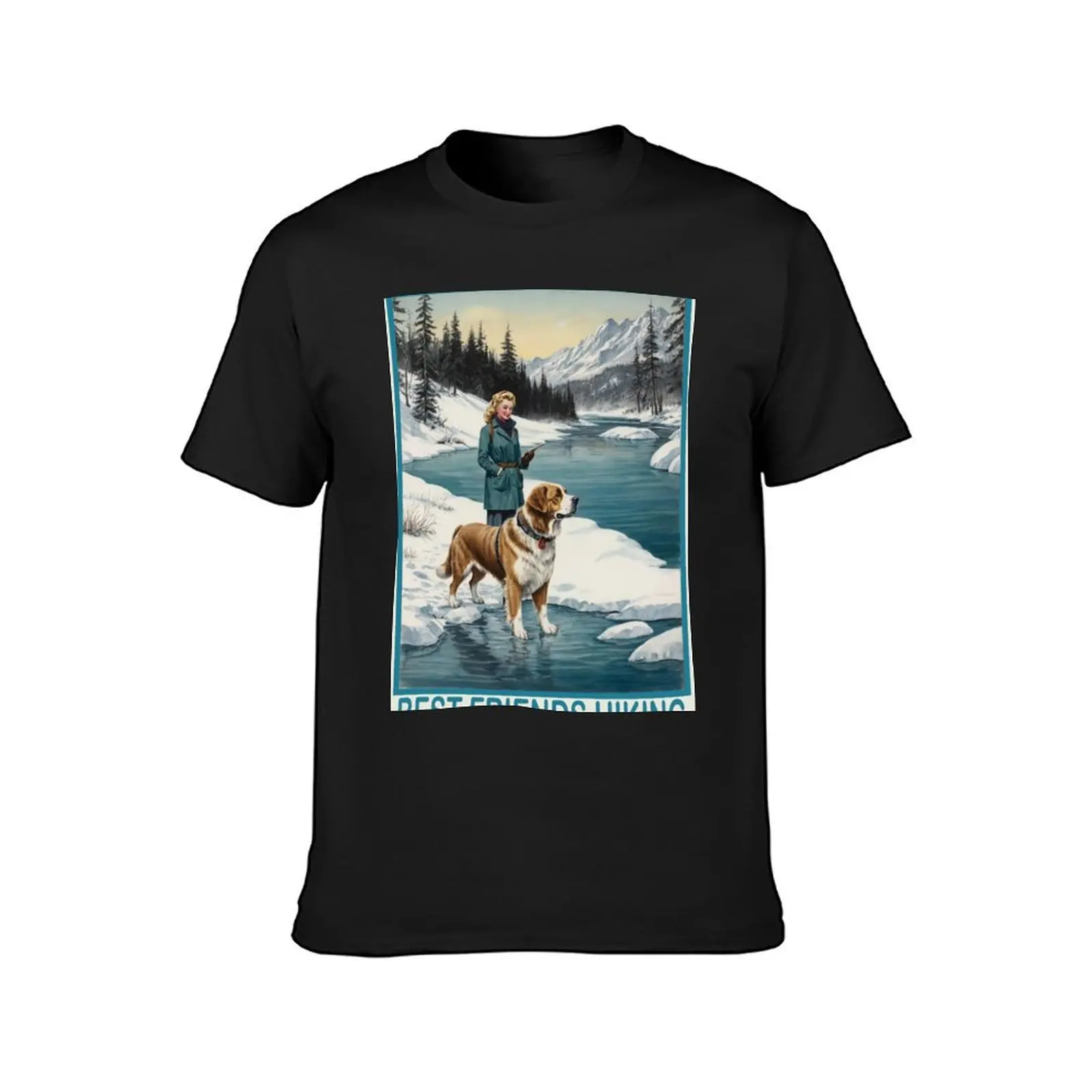 vintage poster best friends hiking winter woman and dog 01 T-Shirt boys whites tees mens graphic t-shirts big and tall