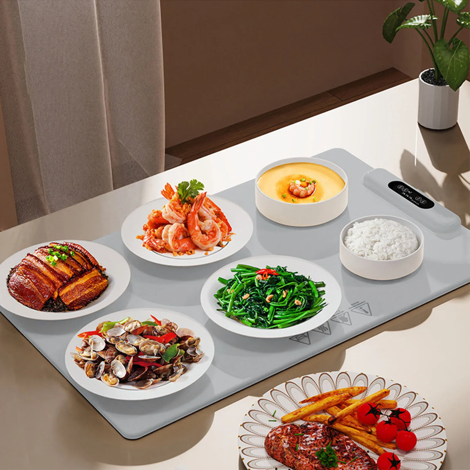 حصيرة تدفئة الطعام الكهربائية 3 تروس للتحكم في درجة الحرارة والوقت، حصيرة تسخين الطعام متعددة الاستخدامات #3