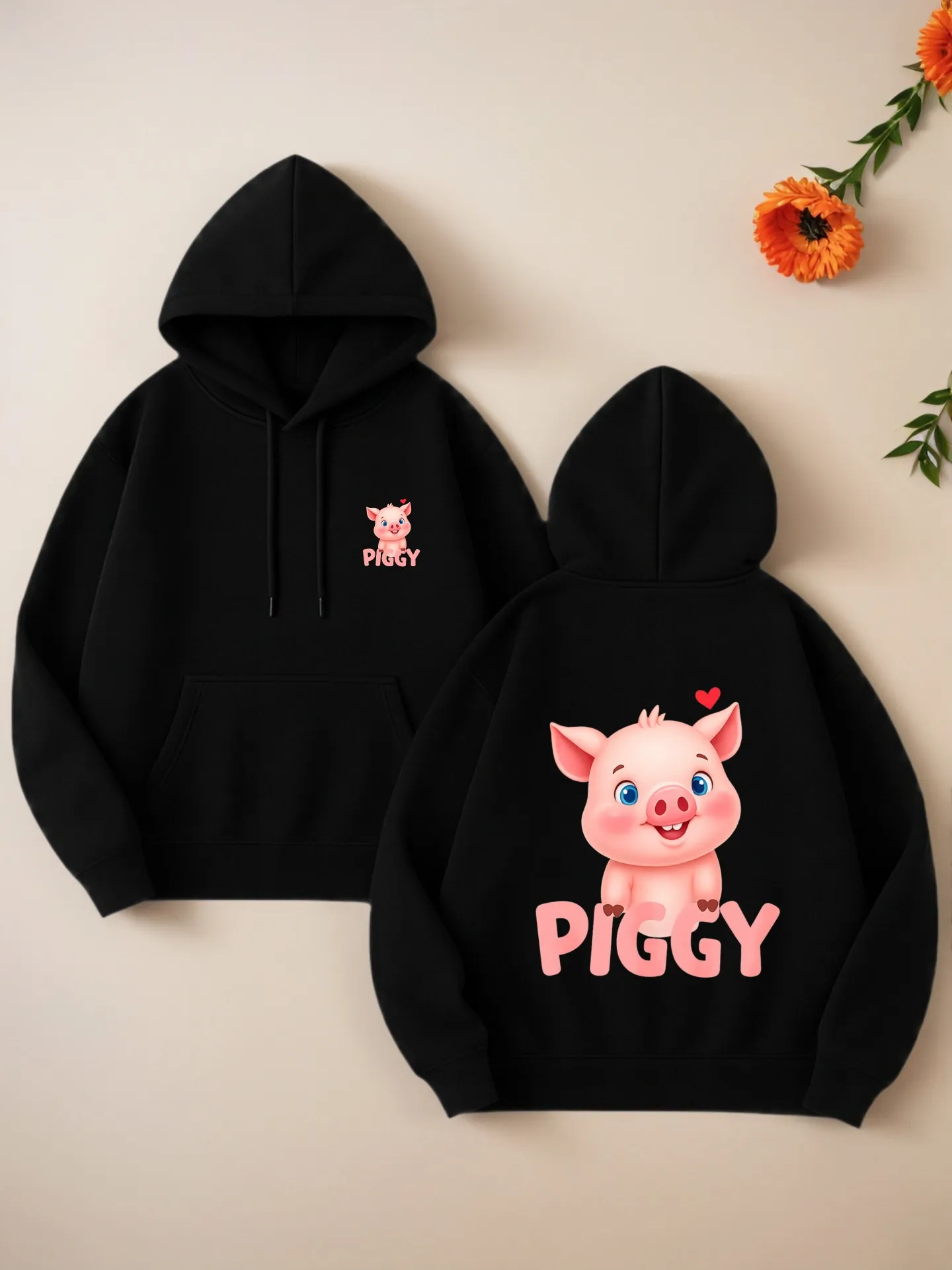 سويت شيرت نسائي بغطاء للرأس مطبوع عليه رسومات بيجي، تصميم جمالي لطيف، قماش ناعم، ملابس يومية كاجوال للمراهقين #1