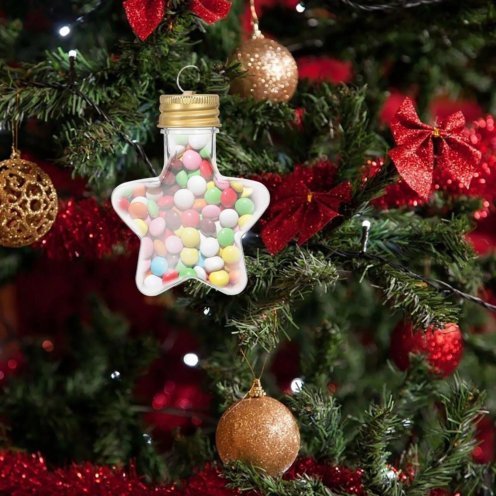 

20Pcs Christmas Booze Balls Clear Plastic Star Fillable Bottles Christmas Tree Hanging Baubles DIY Holiday Drink Containers