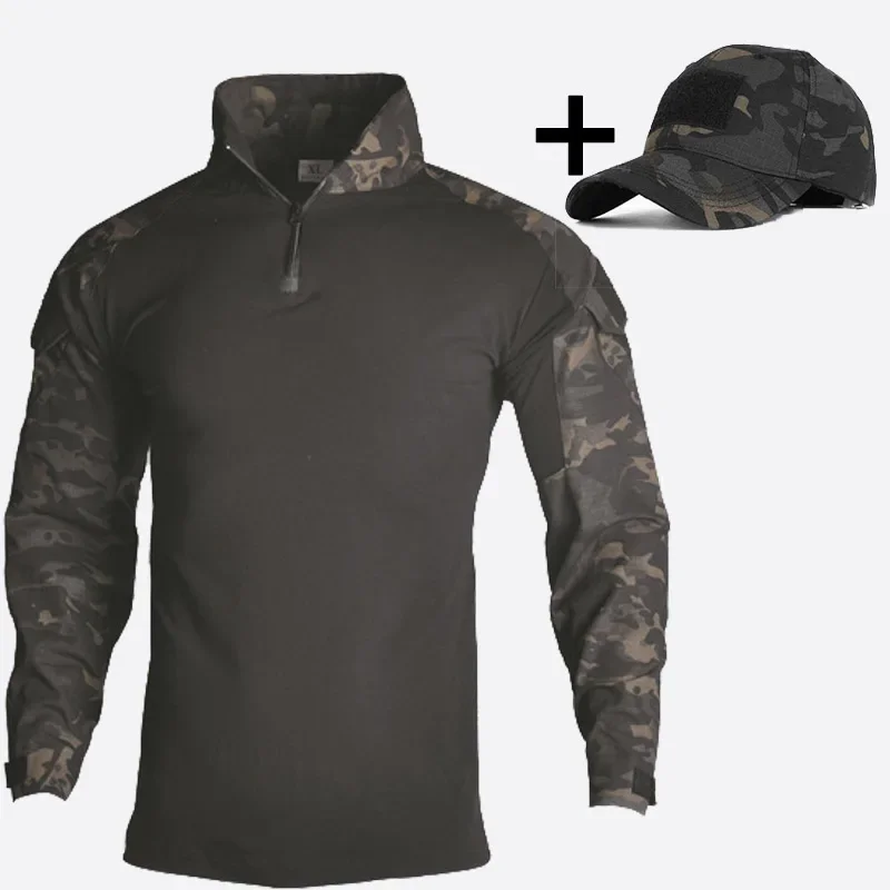 Men Combat Shirt Tactical Shirt Long Sleeve Paintball Camping Hunting Clothing  Asian Size S-3XL Cargo Sport Tops T-Shirts