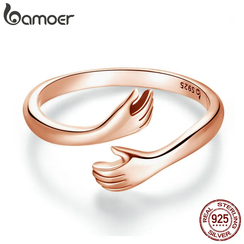 Bamoer 925 Sterling Silver Plated Hug Rings Multicolor Love & Friendship Adjustable Rings for Men & Women Warm Gift Fine Jewelry