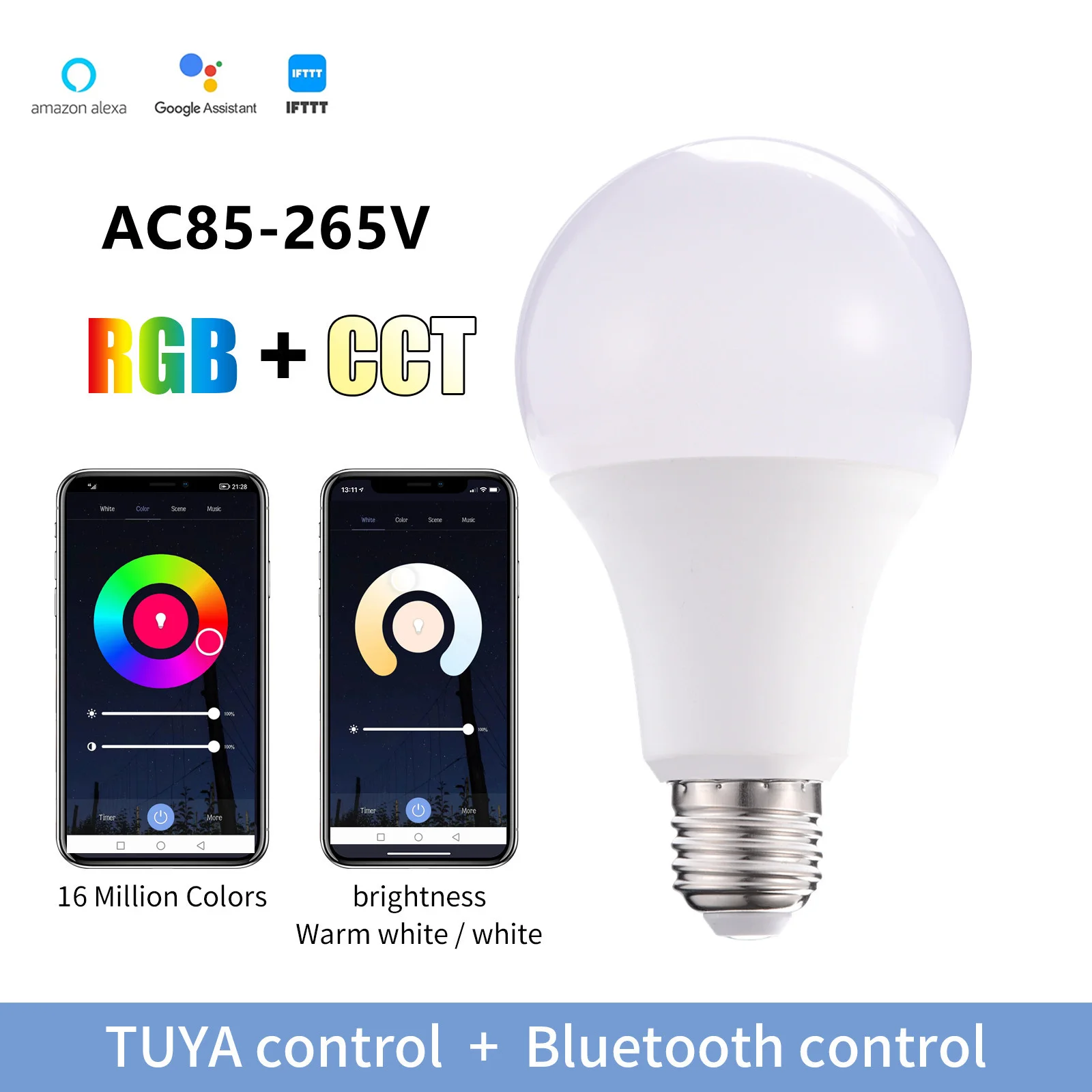 

Tuya WIFI Bluetooth E27 светодиодная умная лампа RGB AC85-256V управление через приложение с регулируемой яркостью умные лампы для украшения дома, спальни