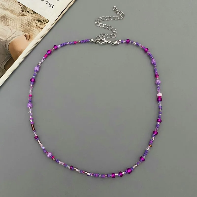 1 pc Irregualr Glasses Beads Choker Necklace for Women Fashion Trendy Popular Short Neck Jewelry Colorful Necklace  Wholesale
