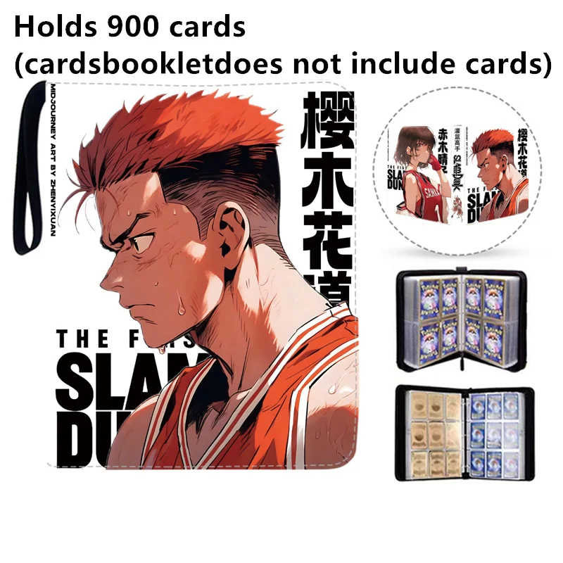 400/900pcs SLAM DUNK Card Album Book Folder 4/9 Card Slots Collections Zipper Double Pocket Zipper Card Binder Holder