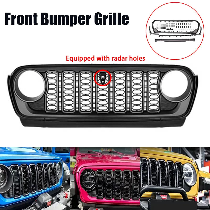 Front Grille For Jeep Wrangler JL 2018-2024 Grille Upgrade TO 2024 Look Like Front Face Middle Net Modify Car Part