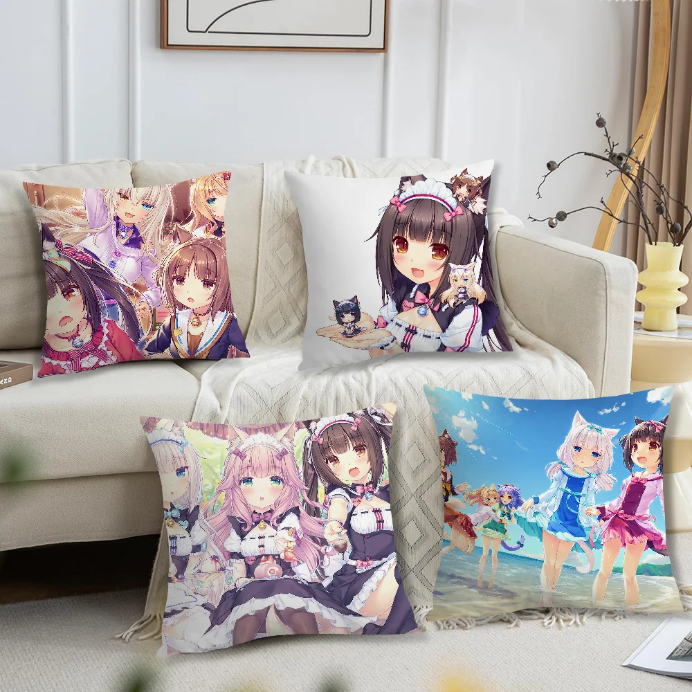 Cute Anime Game N-Nekopara Pillow Case Living Room Sofa Cushion Cover Suitable For Home Bedroom Room Decoration