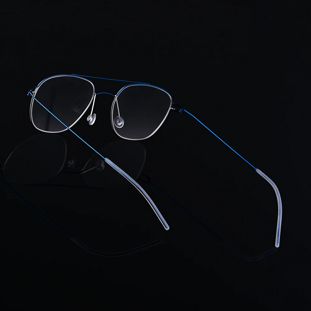 Denmark Design Double Beam Titanium Glasses Frame Men Women Ultralight 6g Square Pilot Eyeglass Fashion Spectacles Blue Eyewear