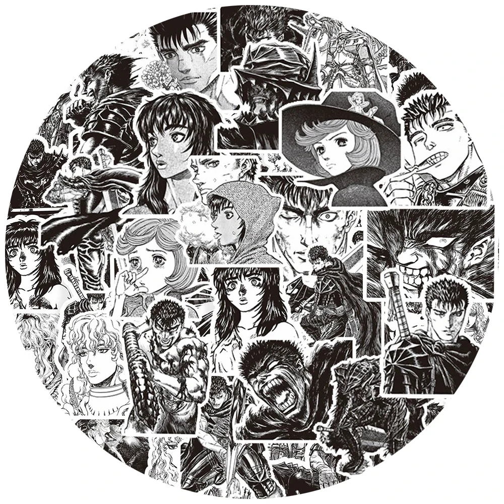 10/30/82pcs Black White Berserk Anime Stickers Guts Casca Cartoon Decals for Notebook Phone Helmet Car Cool Graffiti Sticker Toy