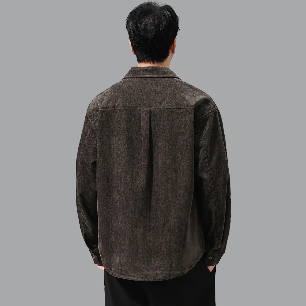 Men's Long Sleeve Loose Casual Vintage Sanding Shirt Cardigan Jacket Cityboy Streetwear Oversize Shirt Coat