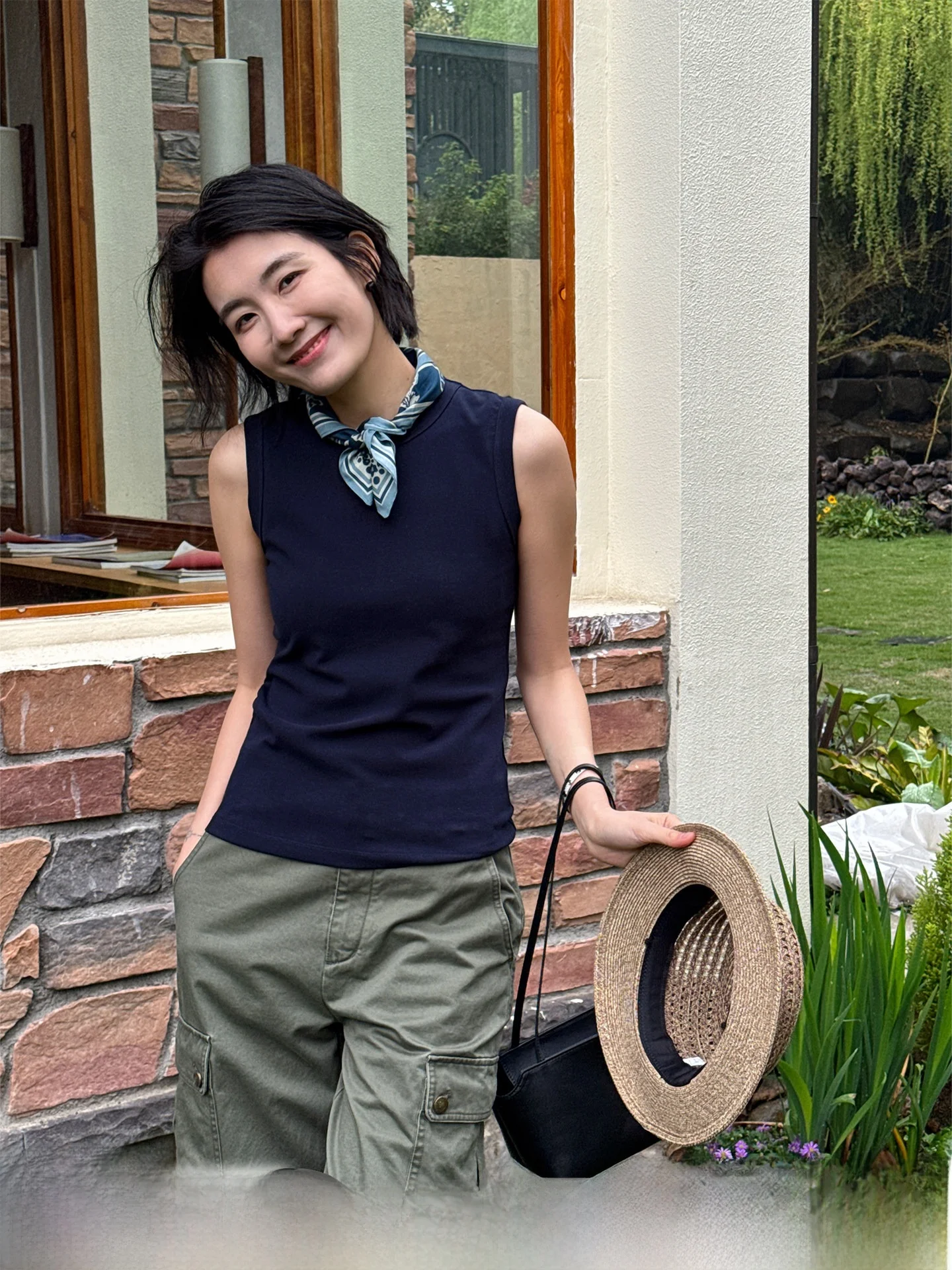 

Langqing Summer New Style Slim Fit Sleeveless Vest Women's Inner Wear Outdoor Wear round Neck Cotton Blend Backless Top